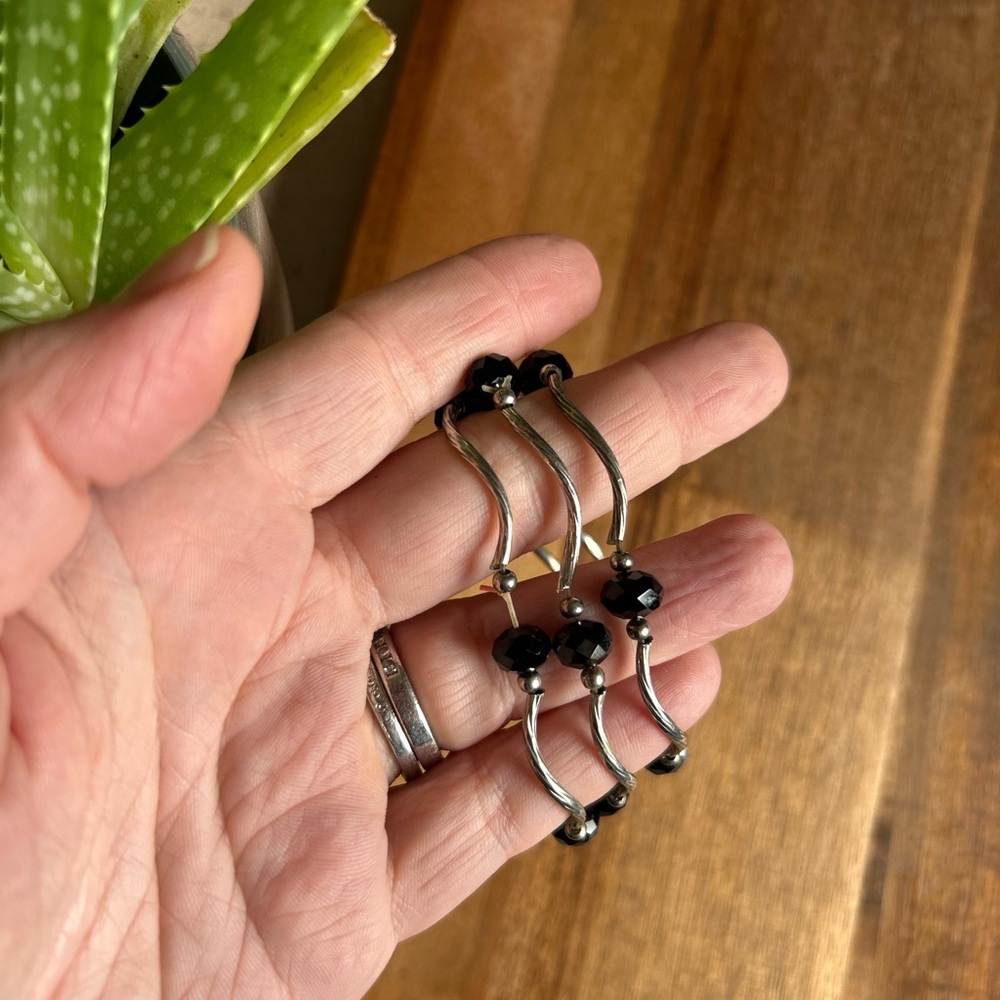 Elegant Black and Silver Stacking Bracelets, Set of 3